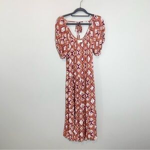 NEW Knox Rose pink floral boho scoop neck tie back flowy tiered midi dress